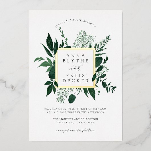 Wild Forest Lijst Wedding Folie Uitnodiging (Voorkant)