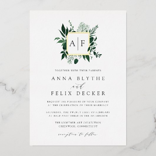 Wild Forest Monogram Wedding Folie Uitnodiging (Voorkant)