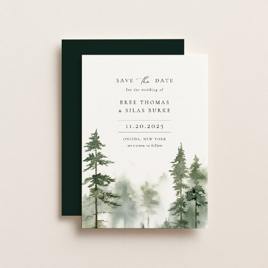 Wild Forest Pine Tree Foto Bruiloft Save The Date