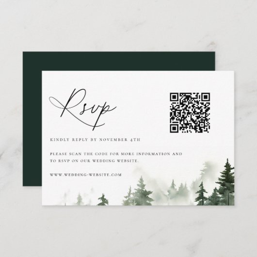 Wild Forest Pine Trees Bruiloft QR Code RSVP Kaartje (Voorkant / Achterkant)