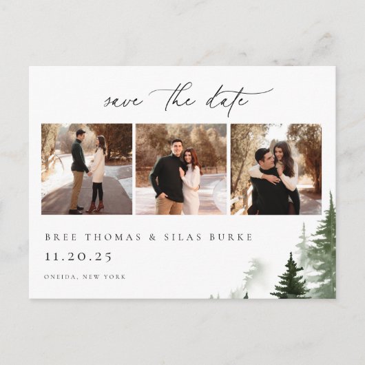 Wild Forest Pines 3 Foto Bruiloft Save the Date Briefkaart (Voorkant)