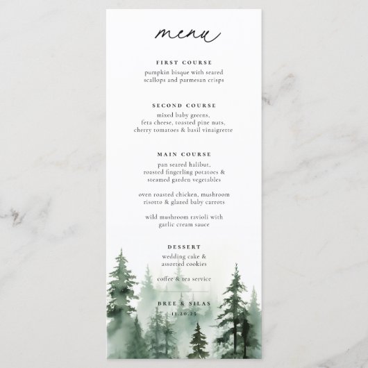 Wild Forest Pines Bruiloft Menu (Voorkant)