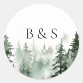 Wild Forest Pines Bruiloft Monogram Envelop Seal Ronde Sticker (Voorkant)