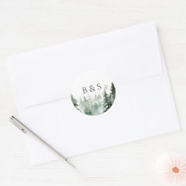 Wild Forest Pines Bruiloft Monogram Envelop Seal Ronde Sticker