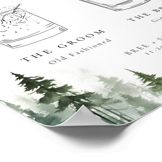 Wild Forest Pines Minimalistische Signature Drinke Poster (Hoek)