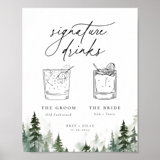 Wild Forest Pines Minimalistische Signature Drinke Poster (Voorkant)