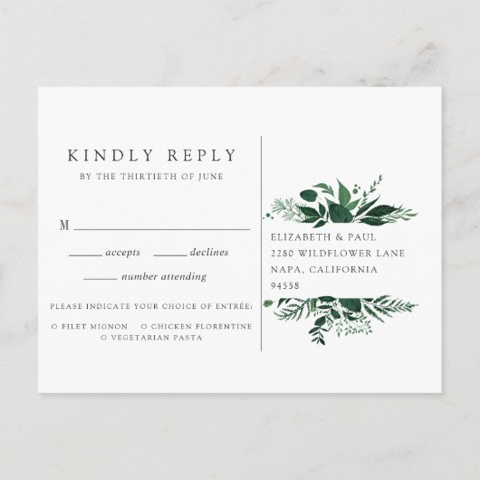 Wild Forest RSVP-Briefkaart met keuze uit maaltijd Uitnodiging Briefkaart (Achterkant)