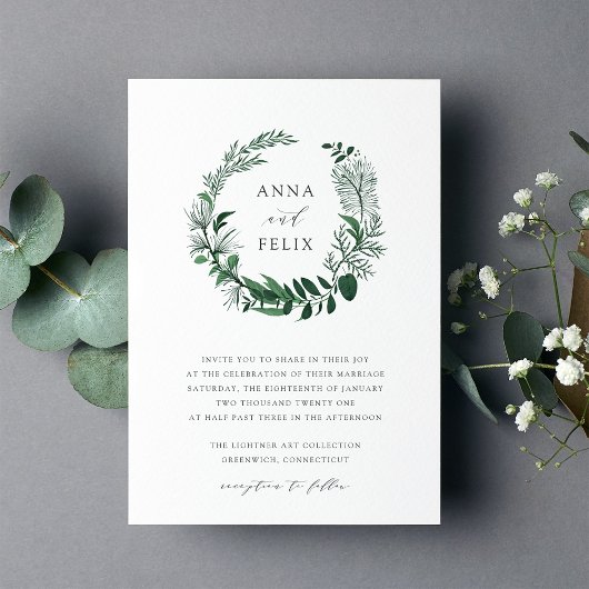 Wild Forest Wreath Wedding Invitation Kaart