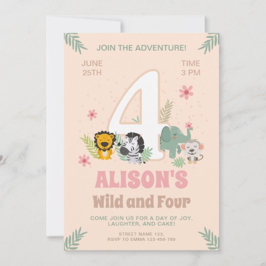 Wild Four Safari Pastel Viering Kaart (Voorkant)