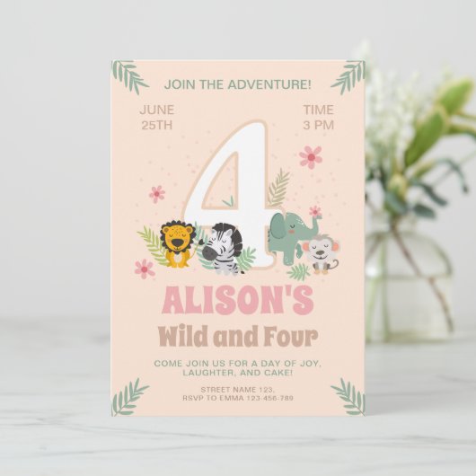 Wild Four Safari Pastel Viering Kaart (Staand voorkant)