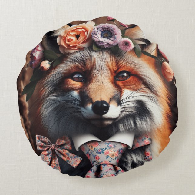Wild fox wearing a tie cute pillow rond kussen (Achterkant)