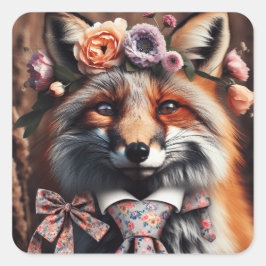 Wild fox wearing a tie cute  vierkante sticker