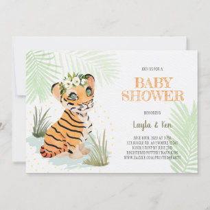 Wild & Free - Bloemige Tijger Baby Shower Uitnodig Kaart