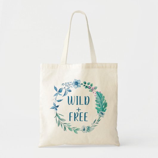 Wild + Free Blue Boho Waterverf Floral Wreate Tote Bag (Voorkant)