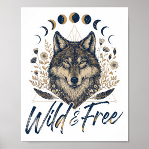 Wild & Free" Boho Wolf Poster