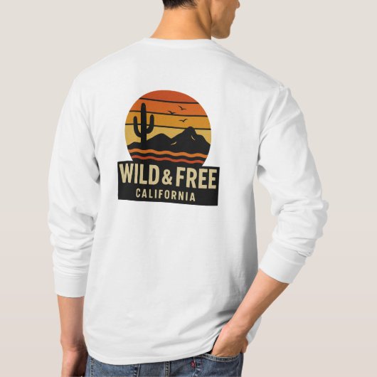 🌅 Wild & Free California – Retro Sunset Desert Ad T-shirt (Achterkant)