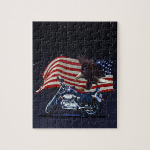 Wild & Free - Patriottic Eagle, Motorbike & US Fla Legpuzzel