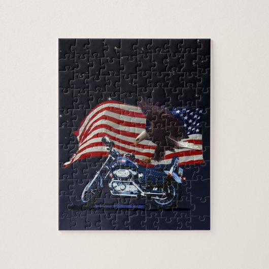 Wild & Free - Patriottic Eagle, Motorbike & US Fla Legpuzzel (Verticaal)