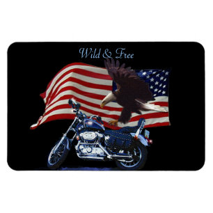 Wild & Free - Patriottic Eagle, Motorbike & US Fla Magneet