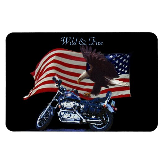Wild & Free - Patriottic Eagle, Motorbike & US Fla Magneet (Horizontaal)