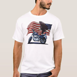 Wild & Free - Patriottic Eagle, Motorbike & US Fla T-shirt