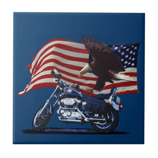 Wild & Free - Patriottic Eagle, Motorbike & US Fla Tegeltje (Voorkant)