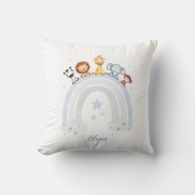 Wild Friends on a Rainbow Ride: Waterverf Dier Kussen (Voorkant)