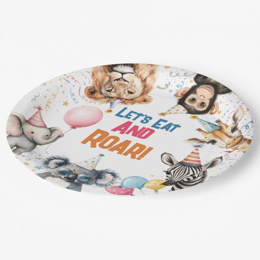 Wild Fun Party Animals Eerste Verjaardag Safari Papieren Bordje (Gekanteld)