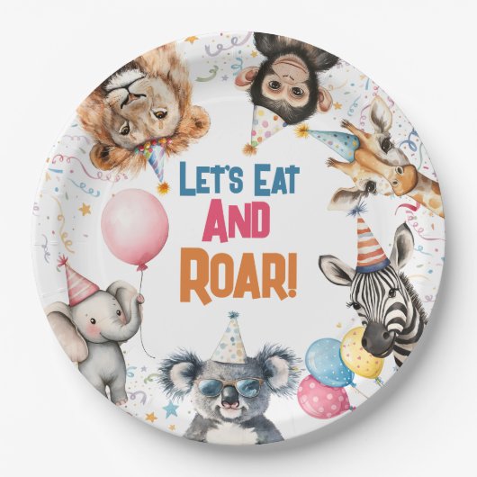 Wild Fun Party Animals Eerste Verjaardag Safari Papieren Bordje (Voorkant)