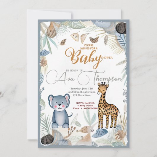 Wild Funny Safari Animals Boy Baby shower Kaart (Voorkant)