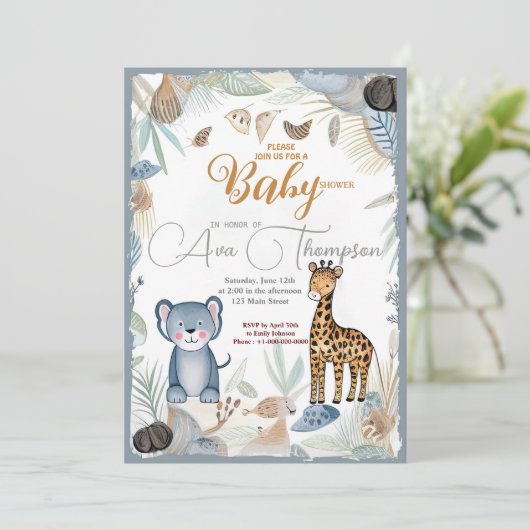 Wild Funny Safari Animals Boy Baby shower Kaart (Staand voorkant)