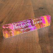 Wild Fuscia Alcohol Ink Art Desk Naambordje (Zijkant)