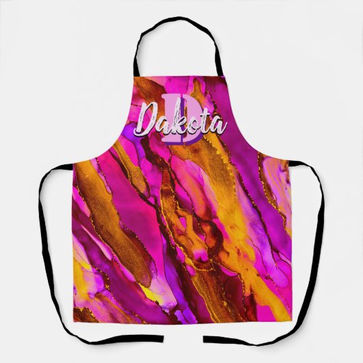 Wild Fuscia en Gold Alcohol Ink Apron Schort (Voorkant)