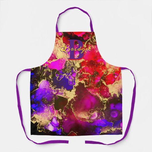 Wild Fuscia Gold Alcohol Ink Art Apron Schort (Voorkant)