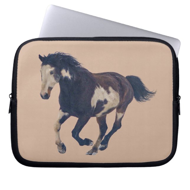 Wild Galloping Pinto American Paint Horse Laptop Sleeve (Voorkant)