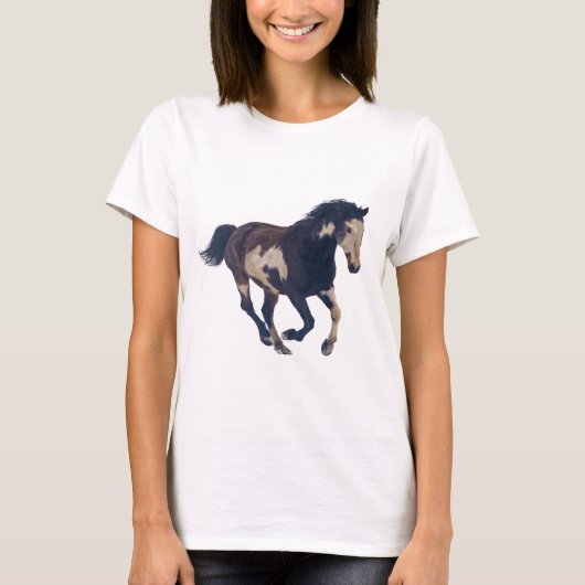Wild Galloping Pinto American Paint Horse T-shirt (Voorkant)