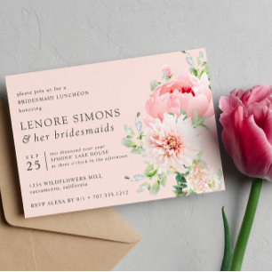 Wild Garden Chic Floral Dahlia Bridesmaid Luncheon Kaart