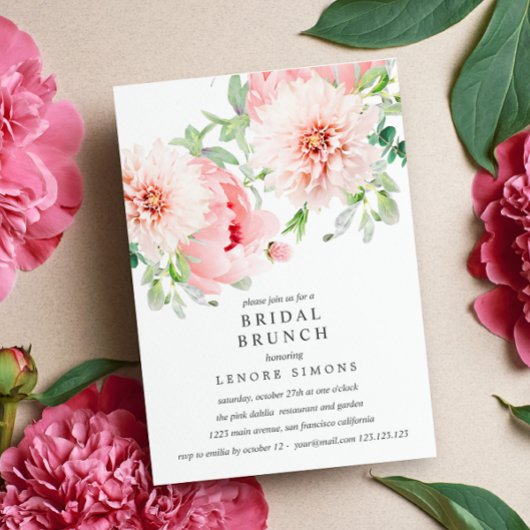 Wild Garden Dahlia Bouquet Bridal Brunch Wedding Kaart
