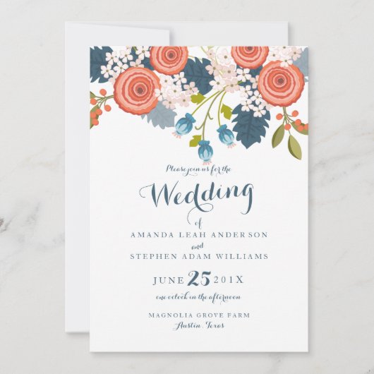 Wild Garden Floral Wedding Invitation Kaart (Voorkant)