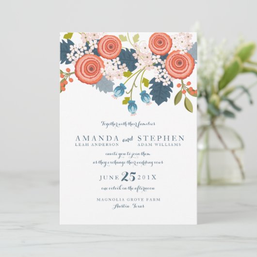 Wild Garden Floral Wedding Invitation Kaart (Staand voorkant)