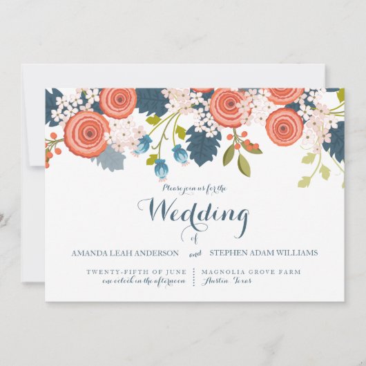 Wild Garden Floral Wedding Invitation Kaart (Voorkant)