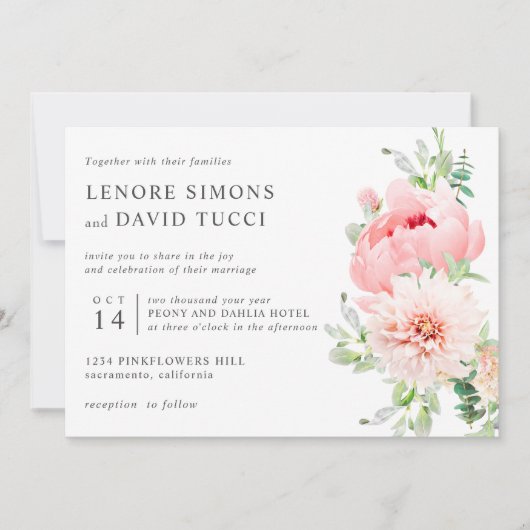 Wild Garden | waterverf met roze botanische bruilo Kaart (Voorkant)