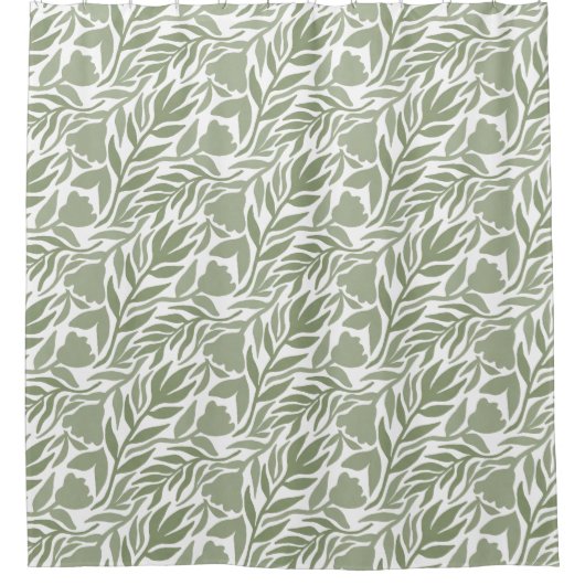 Wild Garden White & Moss Green Douchegordijn (Voorkant)