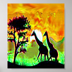 wild giraff paar afrika safari oerwoud poster