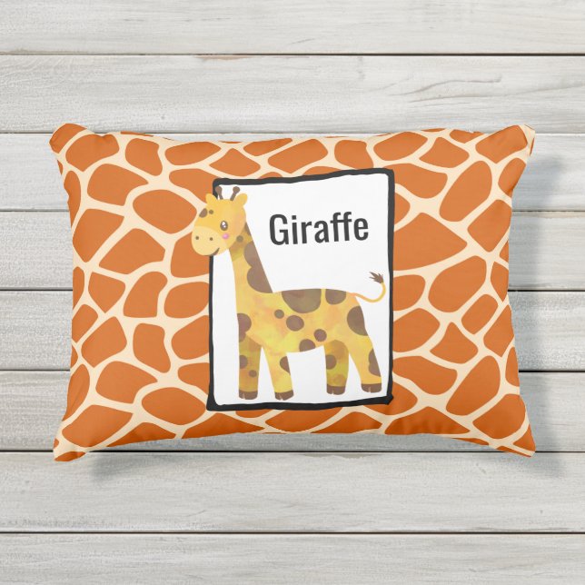 Wild Giraffe Huidpatroon met een Giraffe Tekening Buitenkussen (Voorkant)