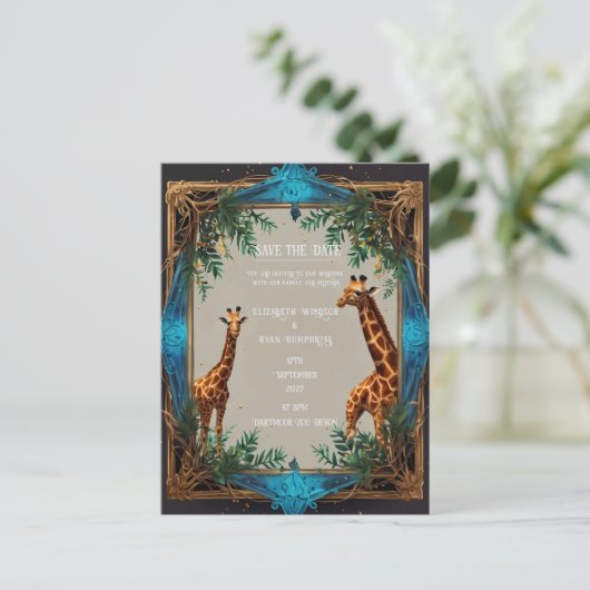 Wild Giraffe huwelijksuitnodiging Briefkaart (Staand voorkant)