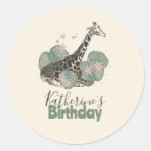 Wild Giraffe Jungle Botanical Animal Birthday  Ronde Sticker (Voorkant)