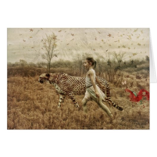 Wild Girl loopt met een Cheetah Art Card (Voorkant Horizontaal)