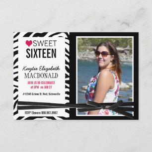 Wild Girl Zebra Sweet 16 Party Photo ZEBRA Kaart