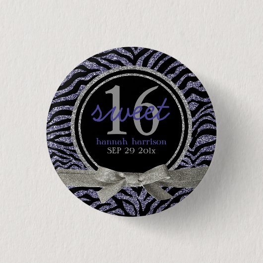 Wild Glitter Kijk Zebra Sweet 16 Ronde Button 3,2 Cm (Voorkant)